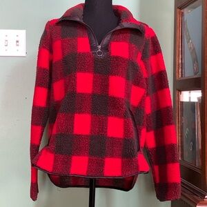 Abercrombie and Fitch Womens red Buffalo plaid fleece pullover‎ XS